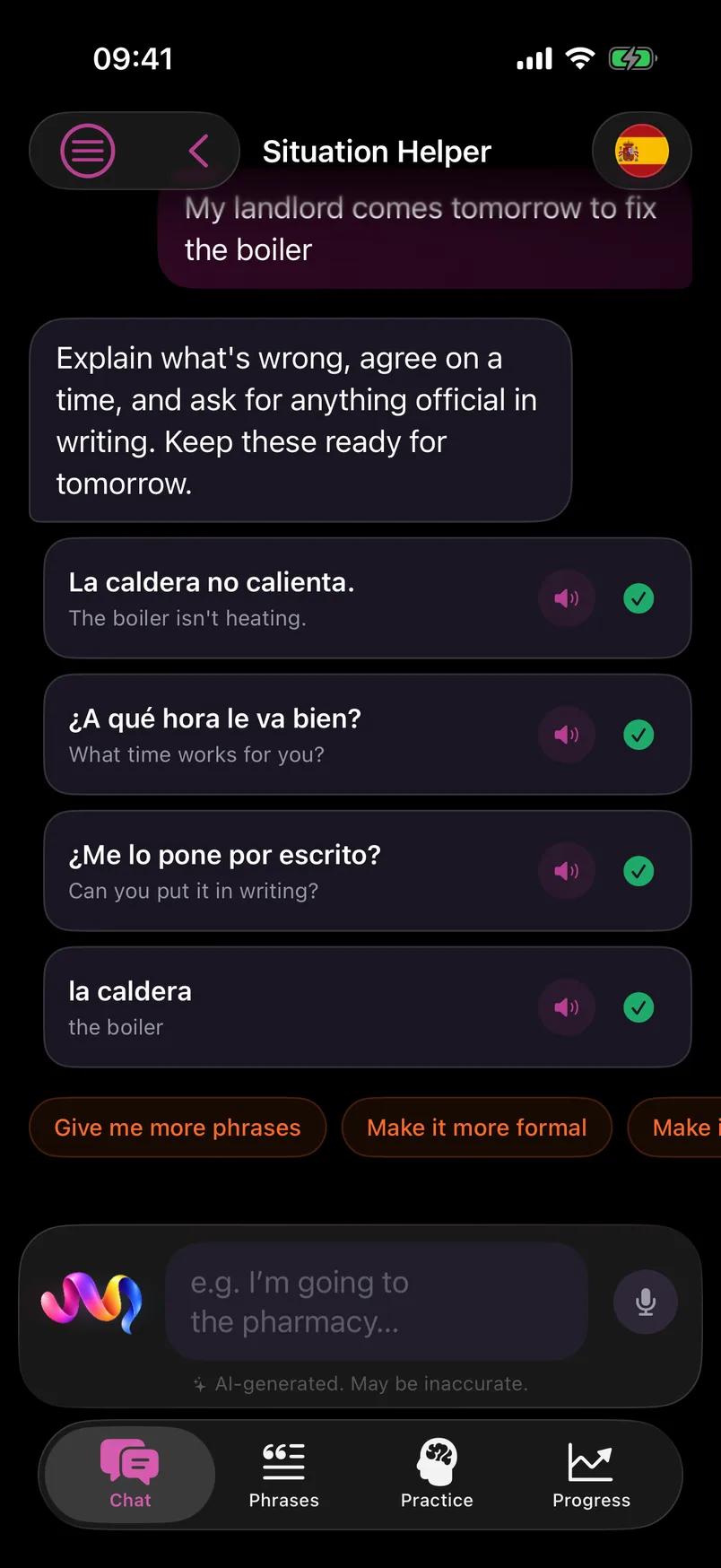 Les trois phrases enregistrées